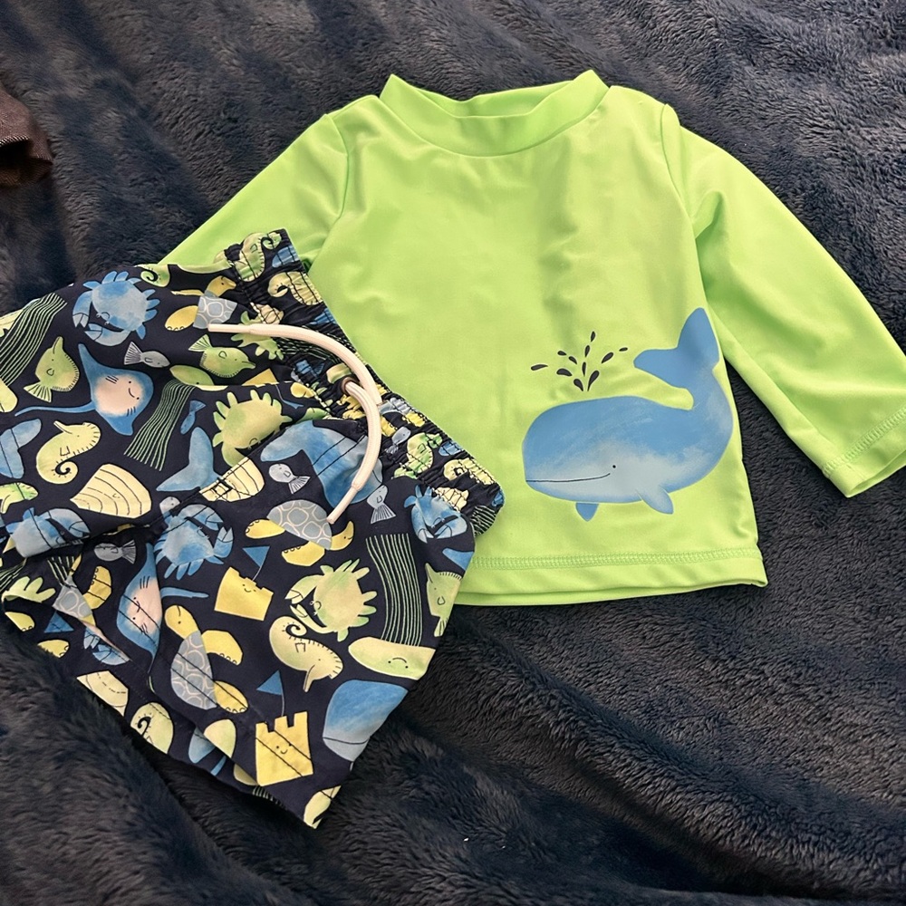Carter's Green and Navy Whale Rashguard Set